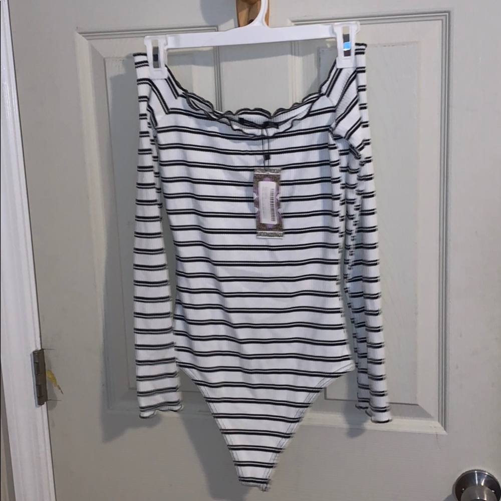 off shoulder striped bodysuit